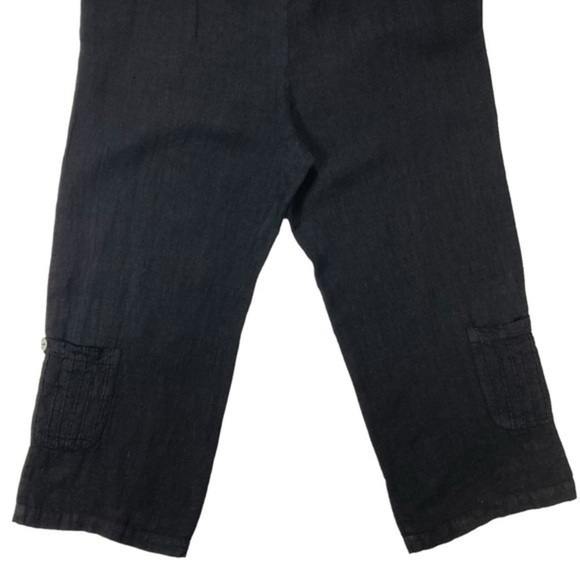 Dear Friends Linen Pants Womens Size M Black Cropped Cargo Pearl Buttons Trouser - Picture 9 of 15